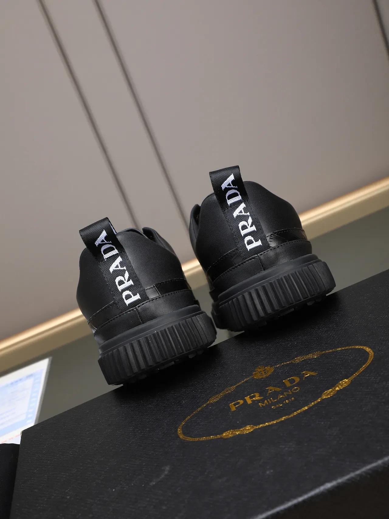 Prada Black Leather Triangular Logo Plaque Lifestyle Sneakers 4