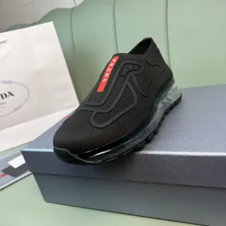Prada Black Red Slip-On Mesh Upper Lifestyle Sneakers