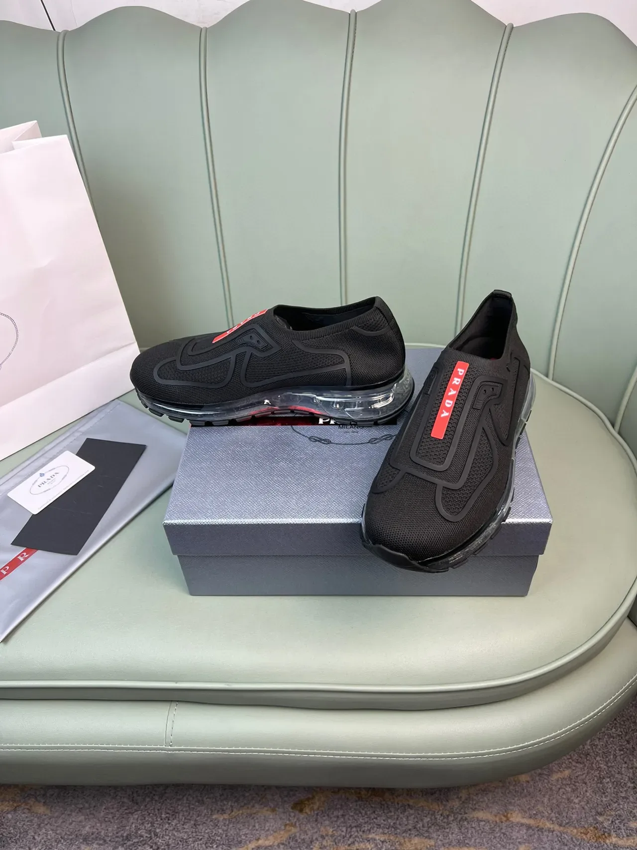 Prada Black Red Slip-On Mesh Upper Lifestyle Sneakers 7