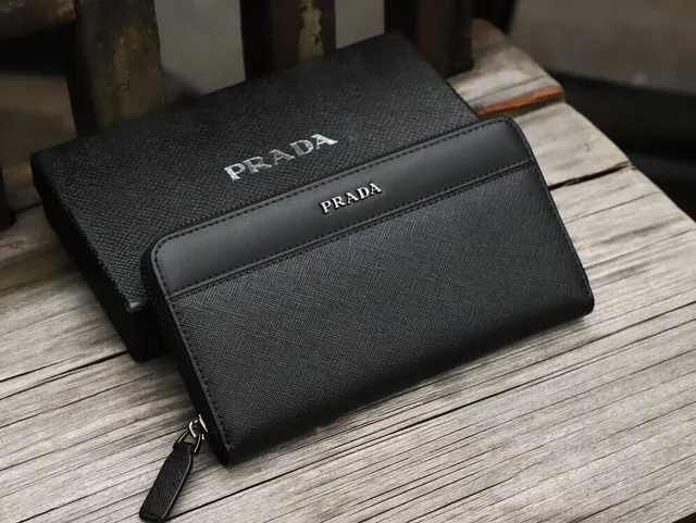 Prada Noir Saffiano Cuir Corps Smooth Top Flap Portefeuille Long 8
