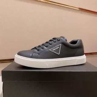 Prada Black White Leather Upper Cupsole Lifestyle Sneakers