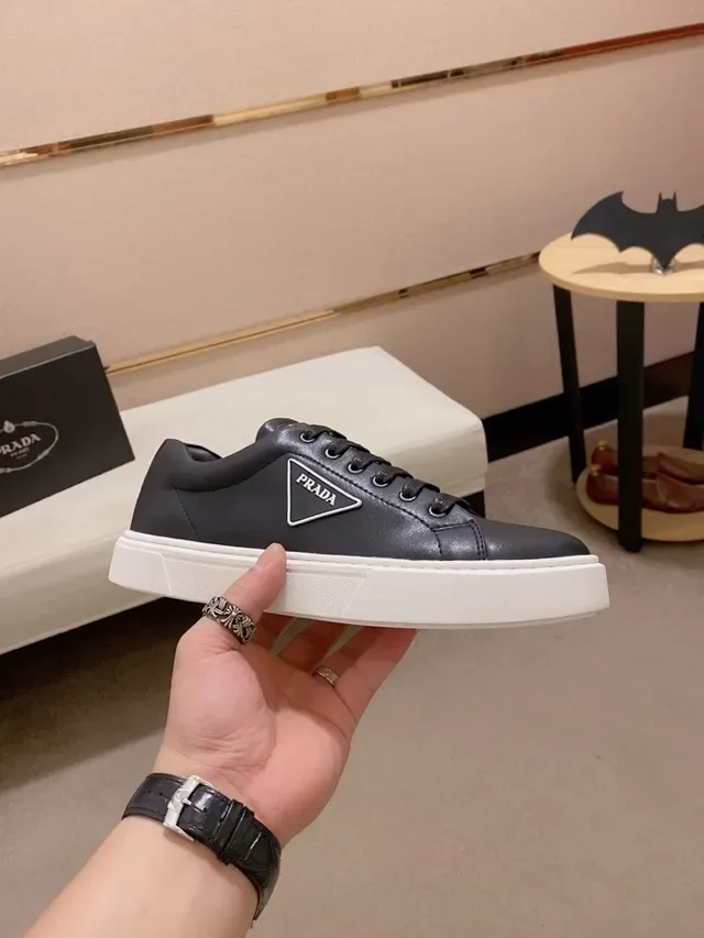 Prada Black White Leather Upper Cupsole Lifestyle Sneakers 4