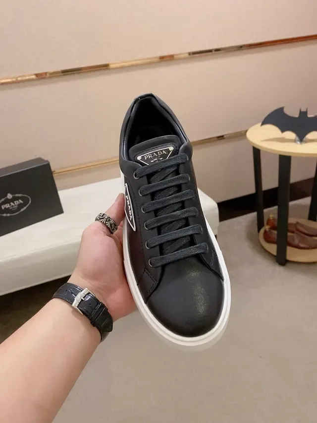 Prada Black White Leather Upper Cupsole Lifestyle Sneakers 5