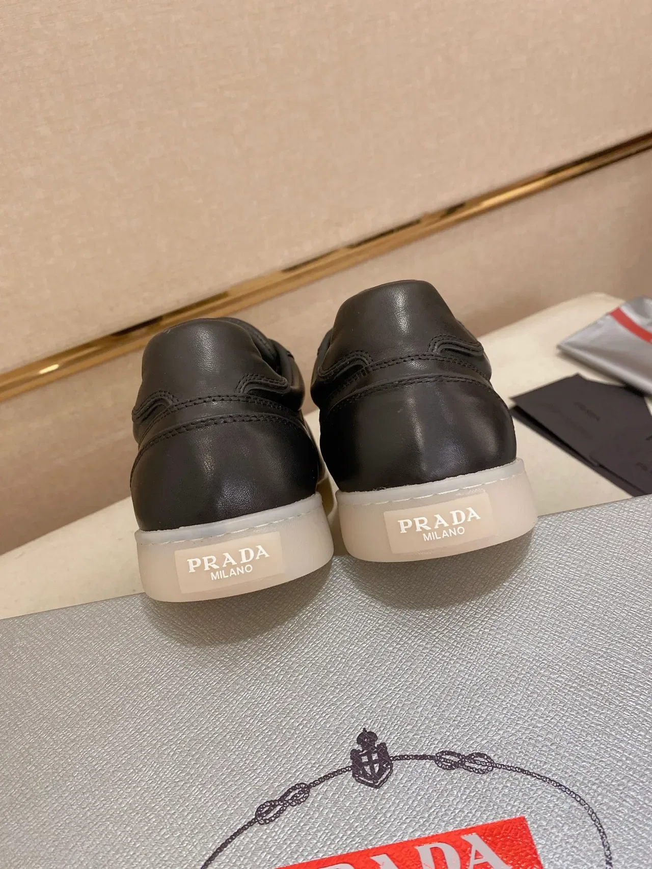 Prada Black White Leather Upper Minimalist Silhouette Lifestyle Sneakers 3