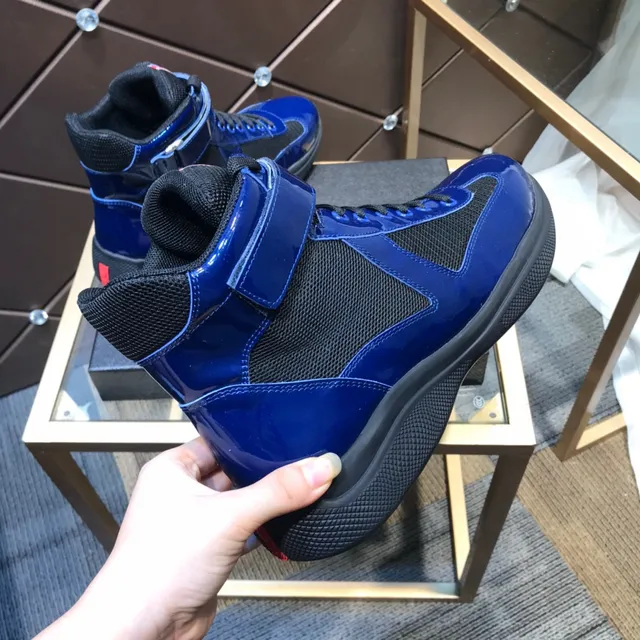 Prada Blue Black High-Top Patent Leather Lifestyle Sneakers 5