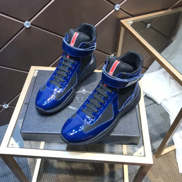 Prada Blue Black High-Top Patent Leather Lifestyle Sneakers 9