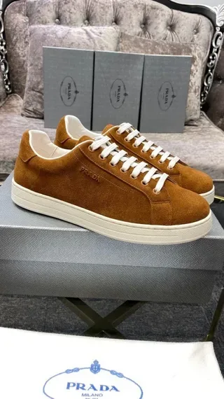 Prada Brown White Suede Upper Low-Top Silhouette Lifestyle Sneakers 2