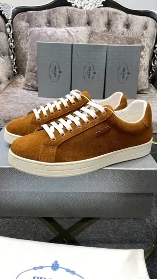 Prada Brown White Suede Upper Low-Top Silhouette Lifestyle Sneakers 9