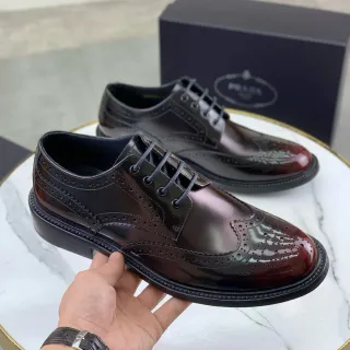 Prada Burgundy Black Wingtip Patent Leather Finish Brogue