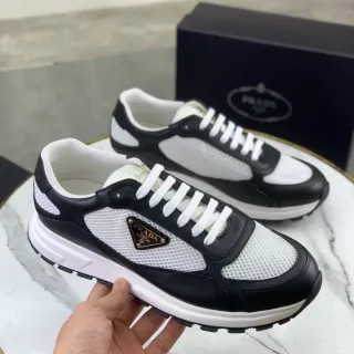 Prada Cloudbust Black and White Mesh Leather Lifestyle Sneakers