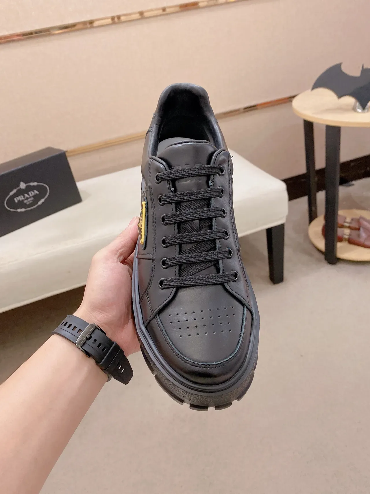 Prada Cloudbust Sneakers Lifestyle Cuir Noir Doré Semelle Plateforme 6