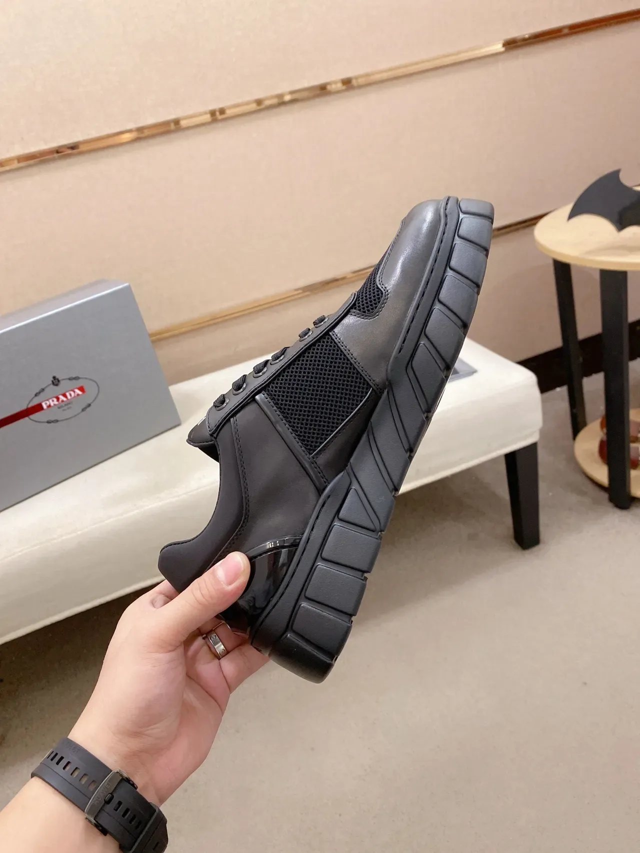 Prada Cloudbust Black Leather-Mesh Lifestyle Sneakers 5