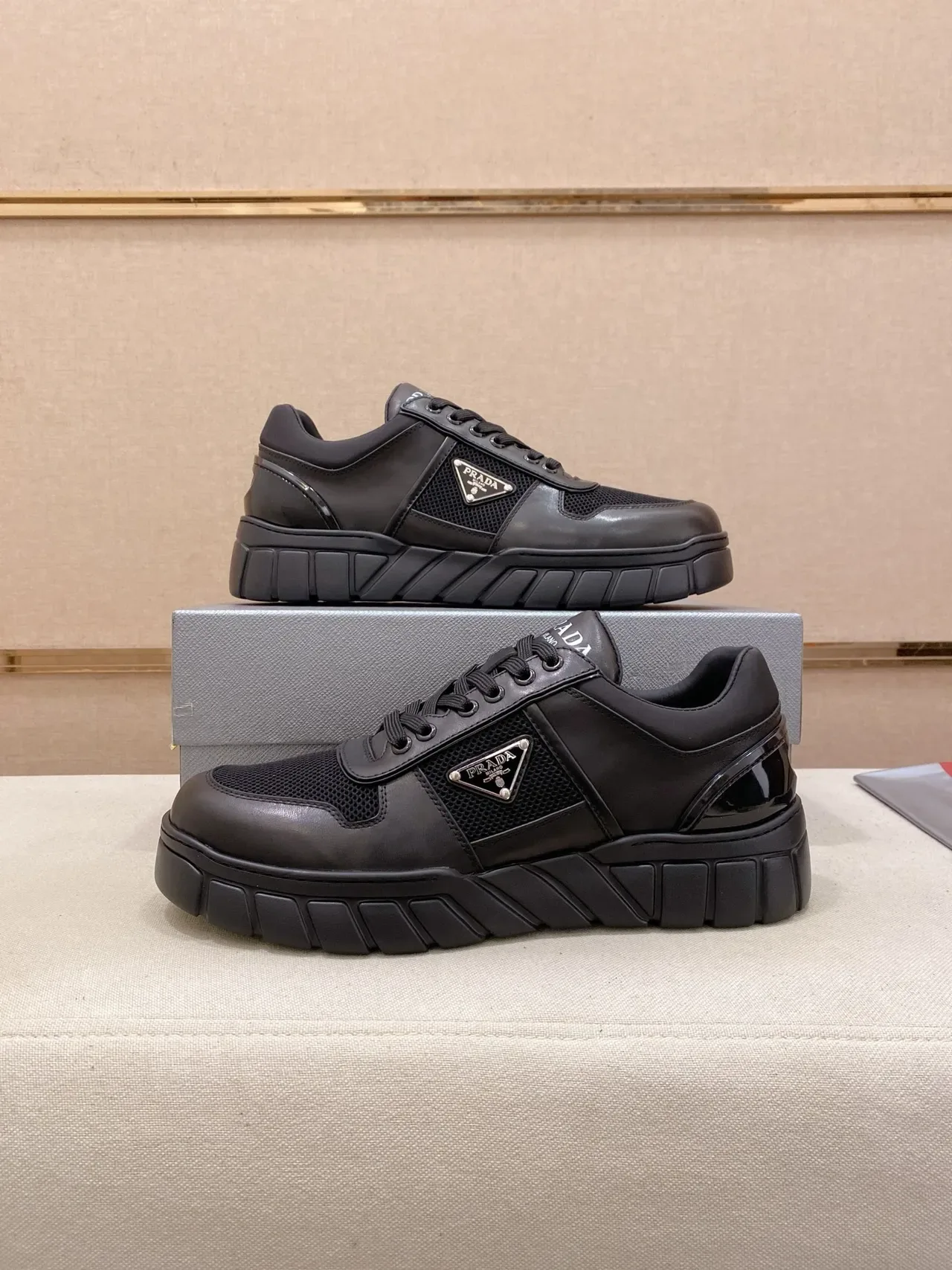 Prada Cloudbust Black Leather-Mesh Lifestyle Sneakers 7
