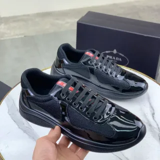 Prada Cloudbust Black Red Glossy Patent Leather Mesh Paneling Lifestyle Sneakers