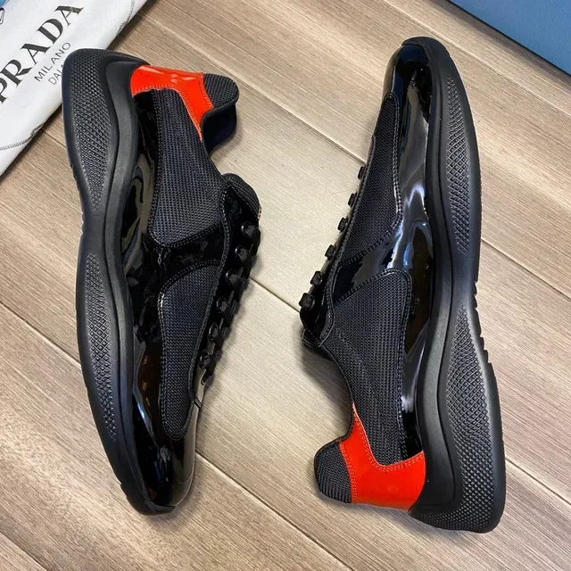 Prada Cloudbust Black Red Glossy Patent Leather Mesh Paneling Lifestyle Sneakers 7