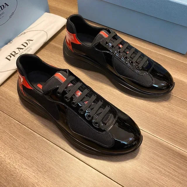 Prada Cloudbust Black Red Glossy Patent Leather Mesh Paneling Lifestyle Sneakers 11