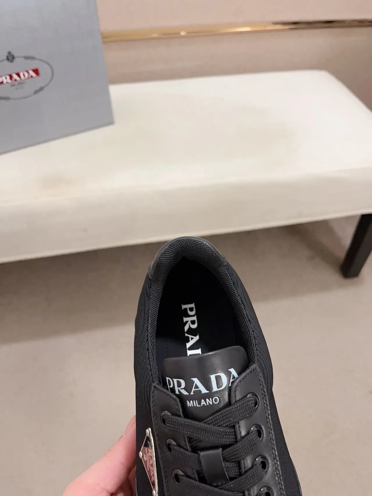 Prada Cloudbust Black Ribbed Nylon and Leather Lifestyle Sneakers 4