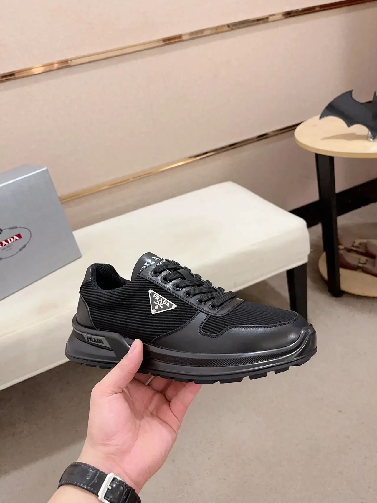 Prada Cloudbust Black Ribbed Nylon and Leather Lifestyle Sneakers 5