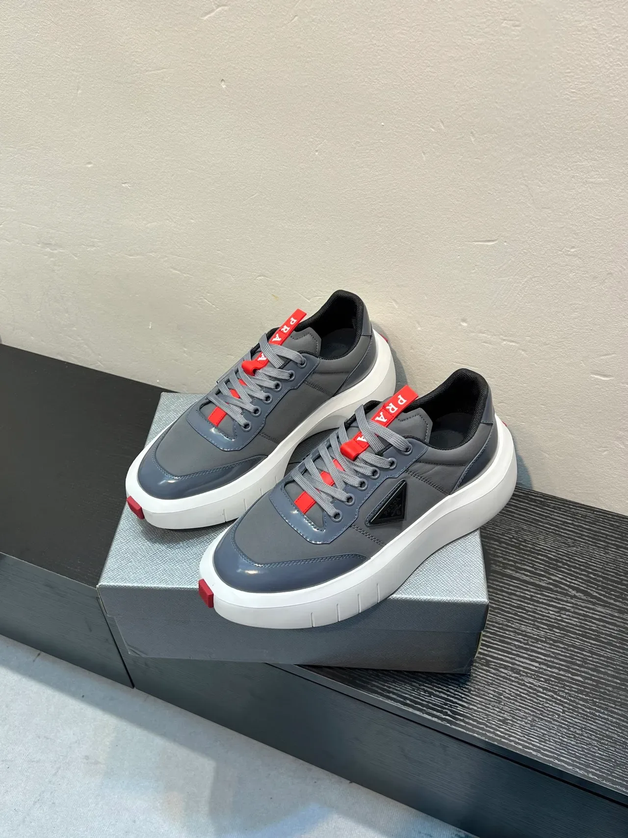 Prada Cloudbust Gray and Red Lifestyle Sneakers 3
