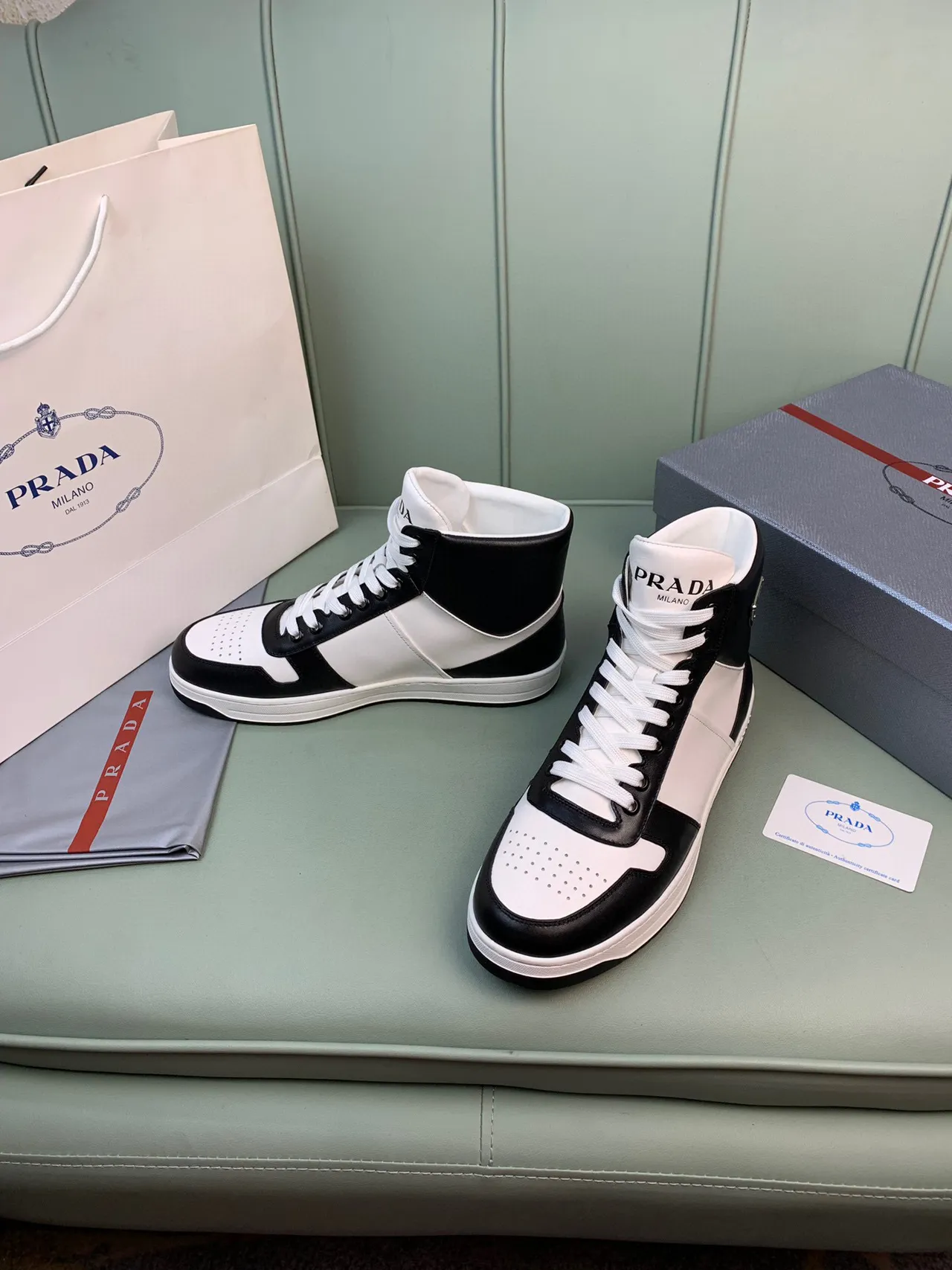 Prada Cloudbust High Black and White Leather Lifestyle Sneakers 9