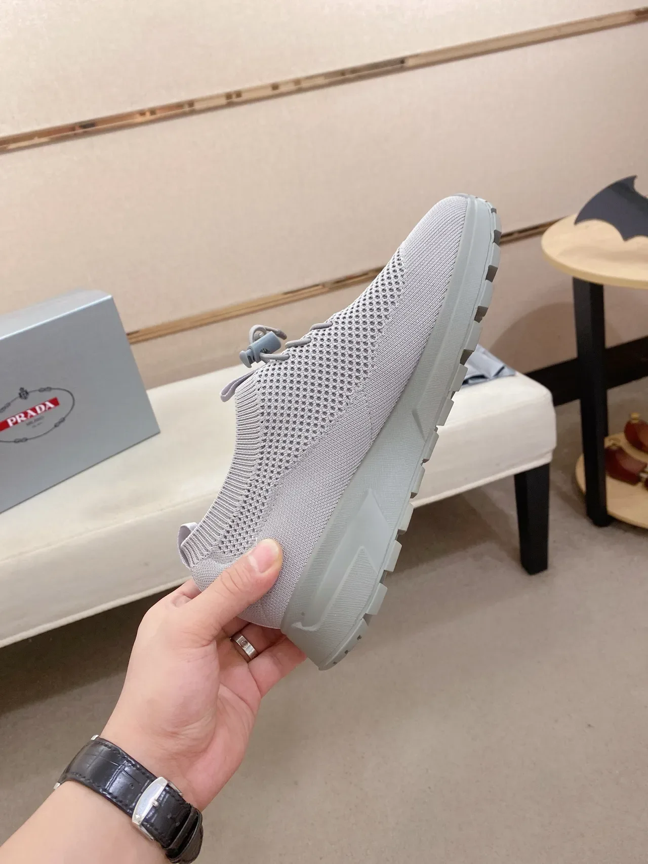 Prada Cloudbust Light Gray Knit Lifestyle Sneaker 5