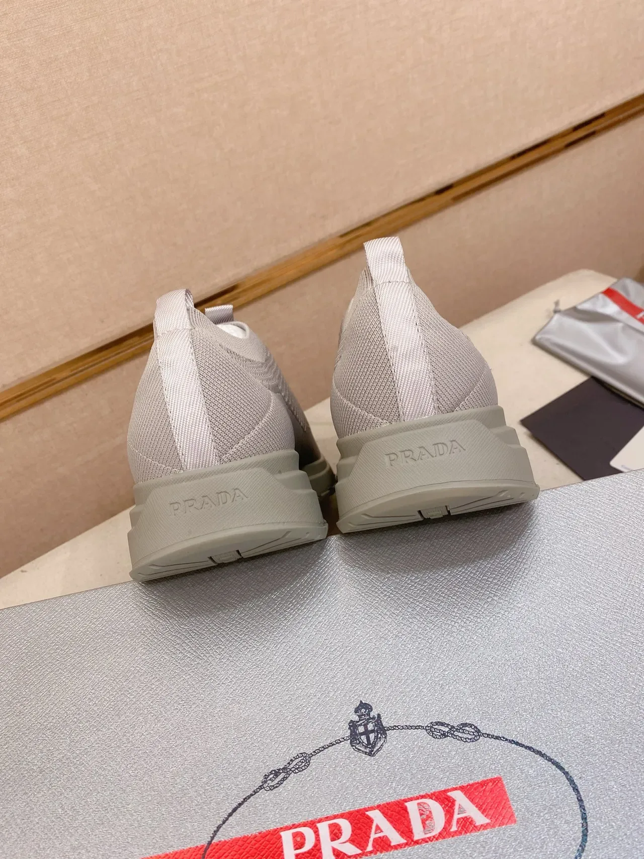 Prada Cloudbust Light Gray Knit Lifestyle Sneaker 8
