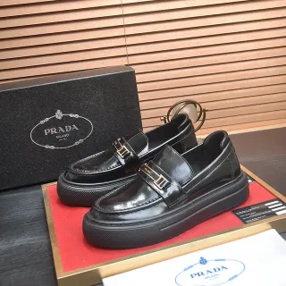 Prada Cloudbust Loafer Black Patent Leather H-Buckle Platform Loafers