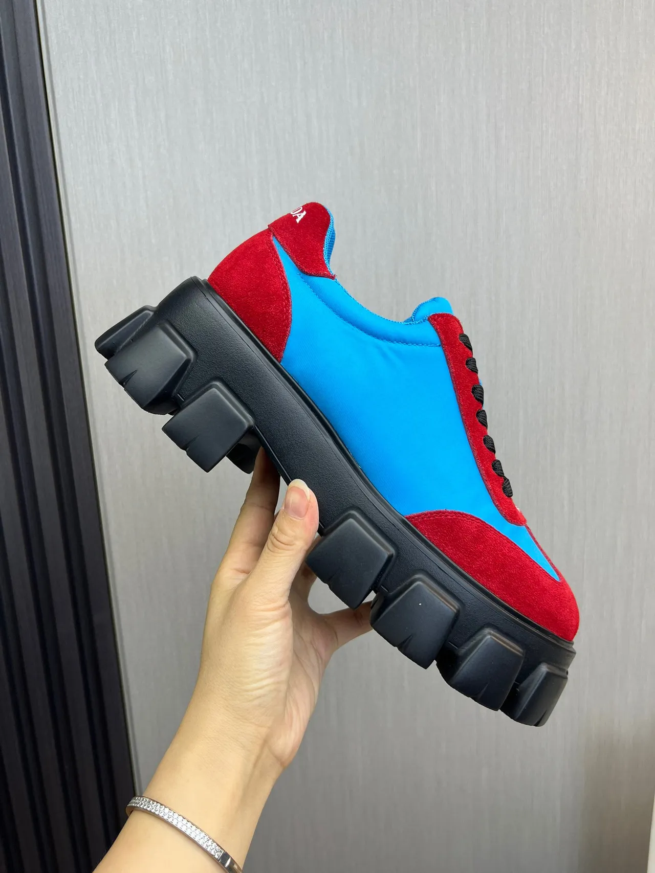 Prada Cloudbust Red and Blue Suede Nylon Chunky Sneakers 3