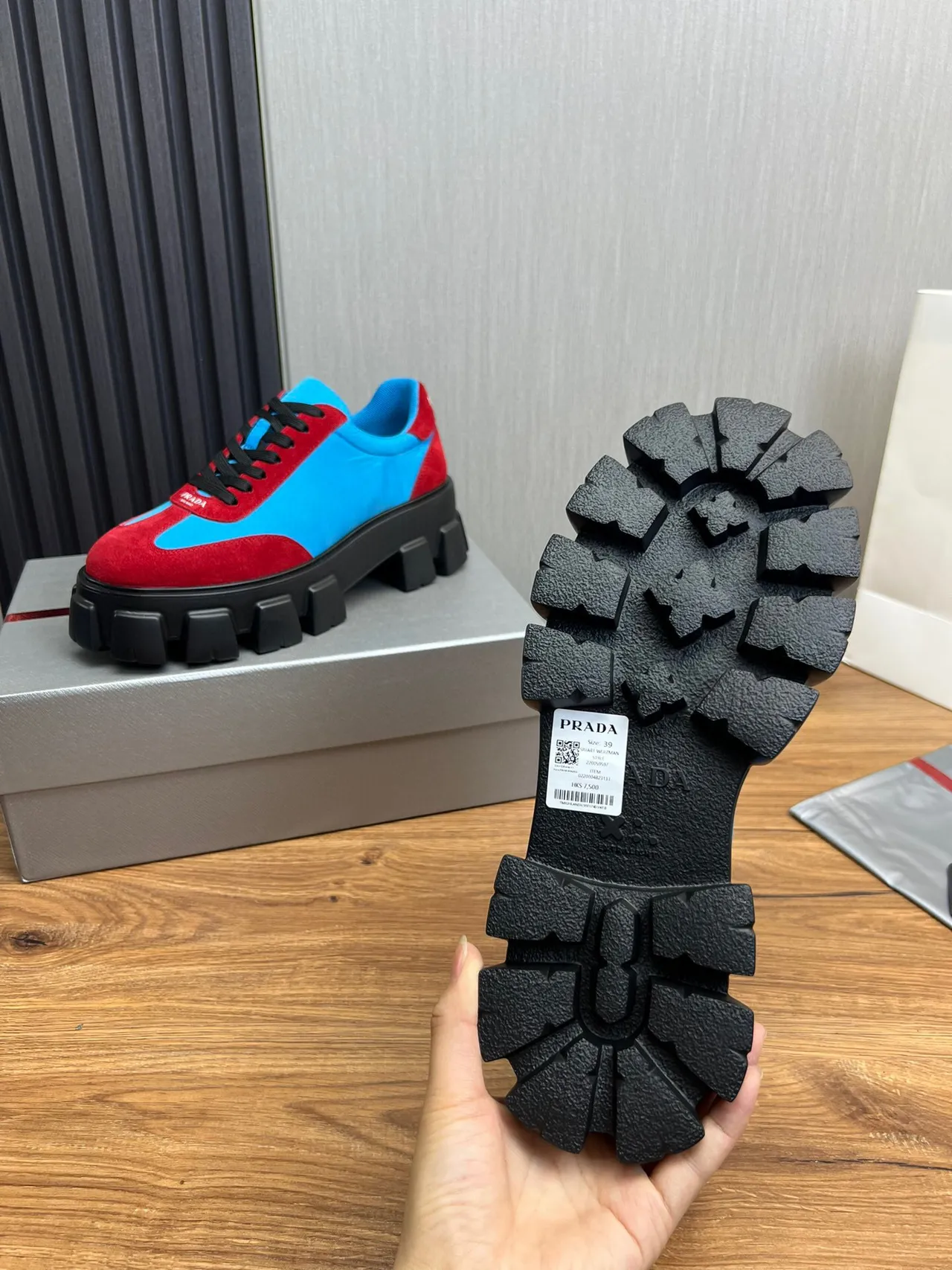 Prada Cloudbust Red and Blue Suede Nylon Chunky Sneakers 8