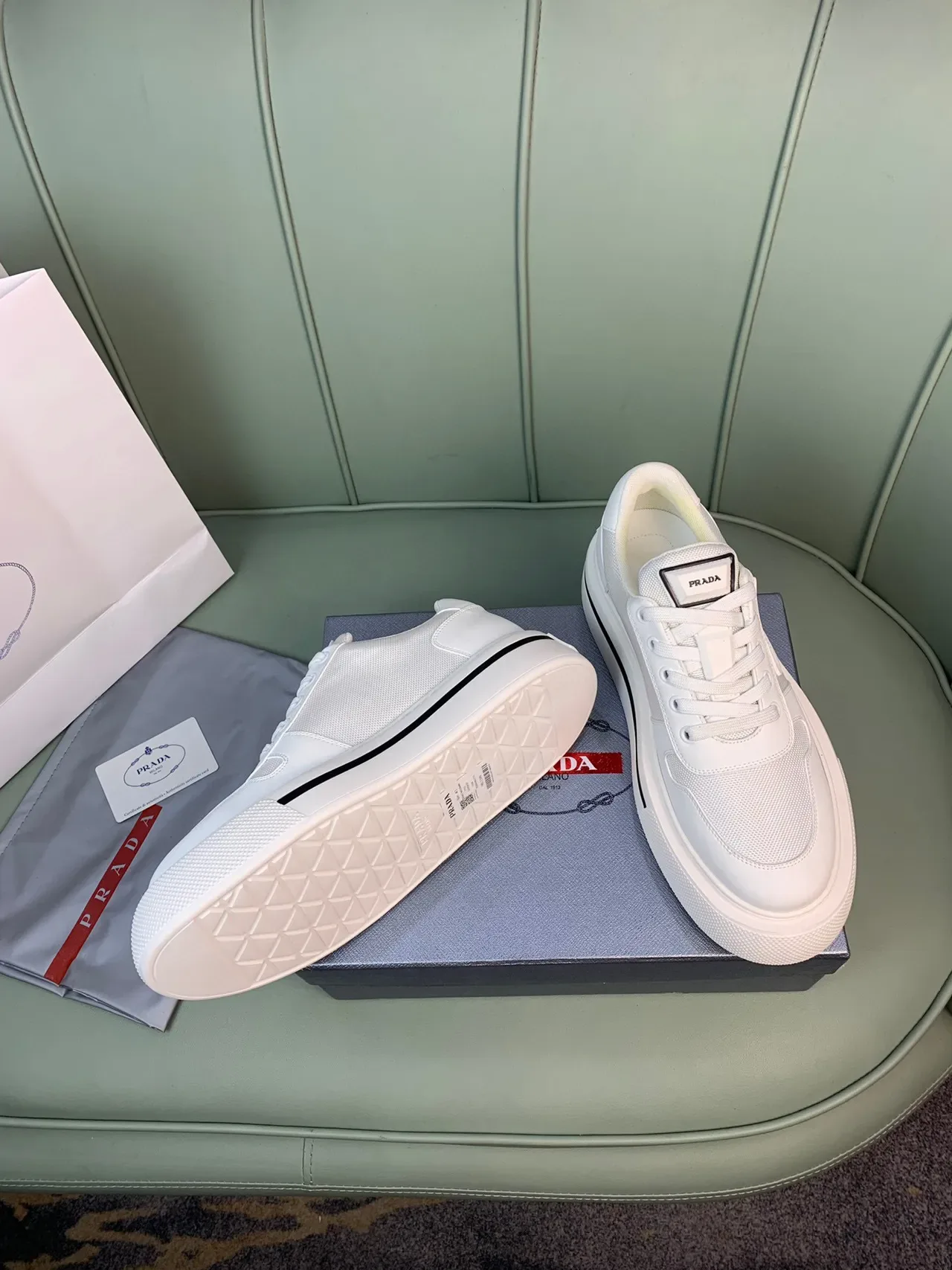 Prada Cloudbust White Black Platform Sole Mesh And Leather Paneling Lifestyle Sneakers 6