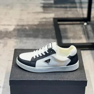 Prada Cloudbust White Black Ribbed Textile Upper Leather Contrast Panels Lifestyle Sneakers