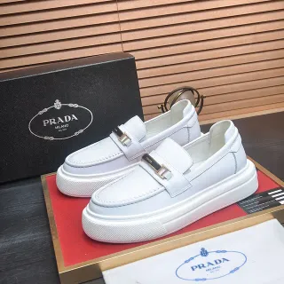 Prada Cloudbust White Leather H-Buckle Platform Loafers