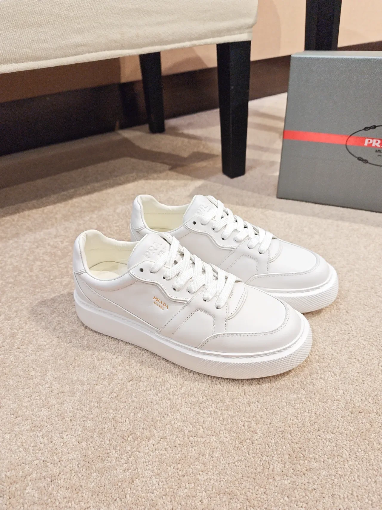Prada Cloudbust White Leather Paneled Construction Lifestyle Sneakers 4