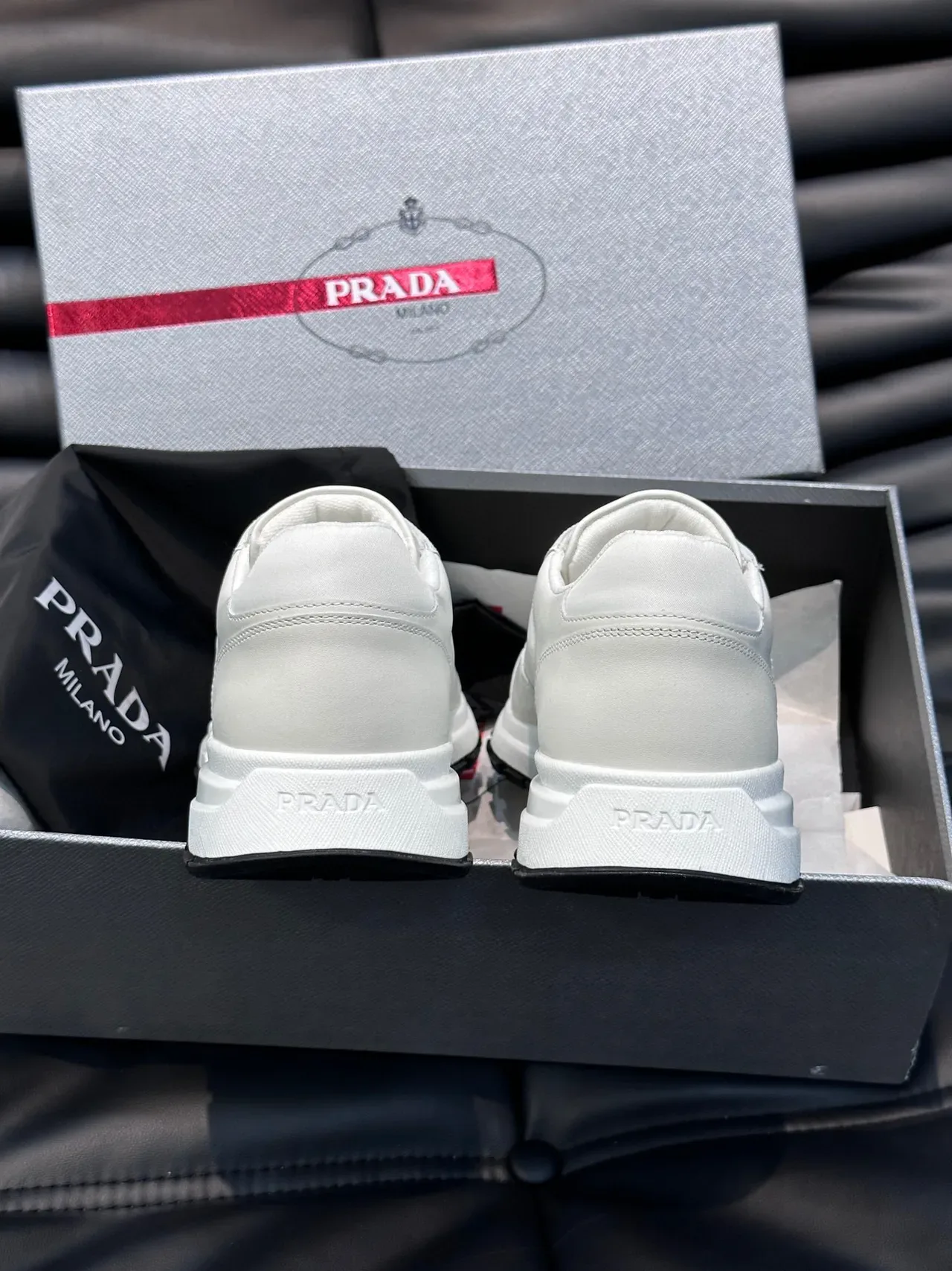 Prada Cloudbust White Minimalist Leather Padded Collar Lifestyle Sneakers 3