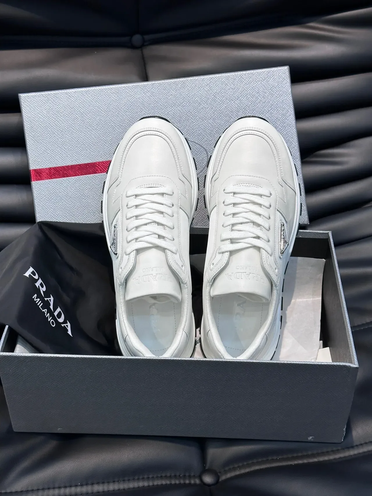 Prada Cloudbust White Minimalist Leather Padded Collar Lifestyle Sneakers 4