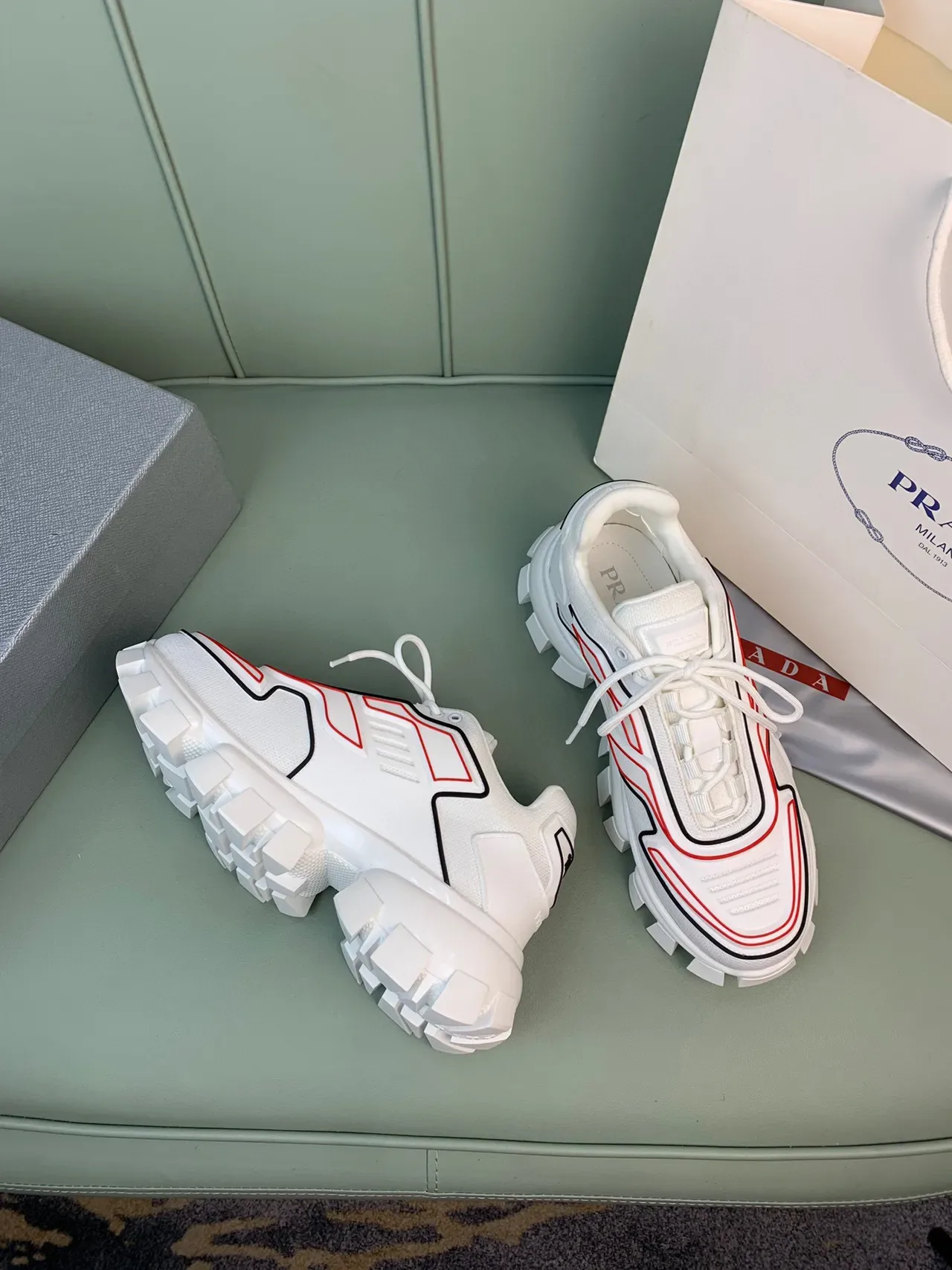 Prada Cloudbust White Red Black Chunky Sneakers 2