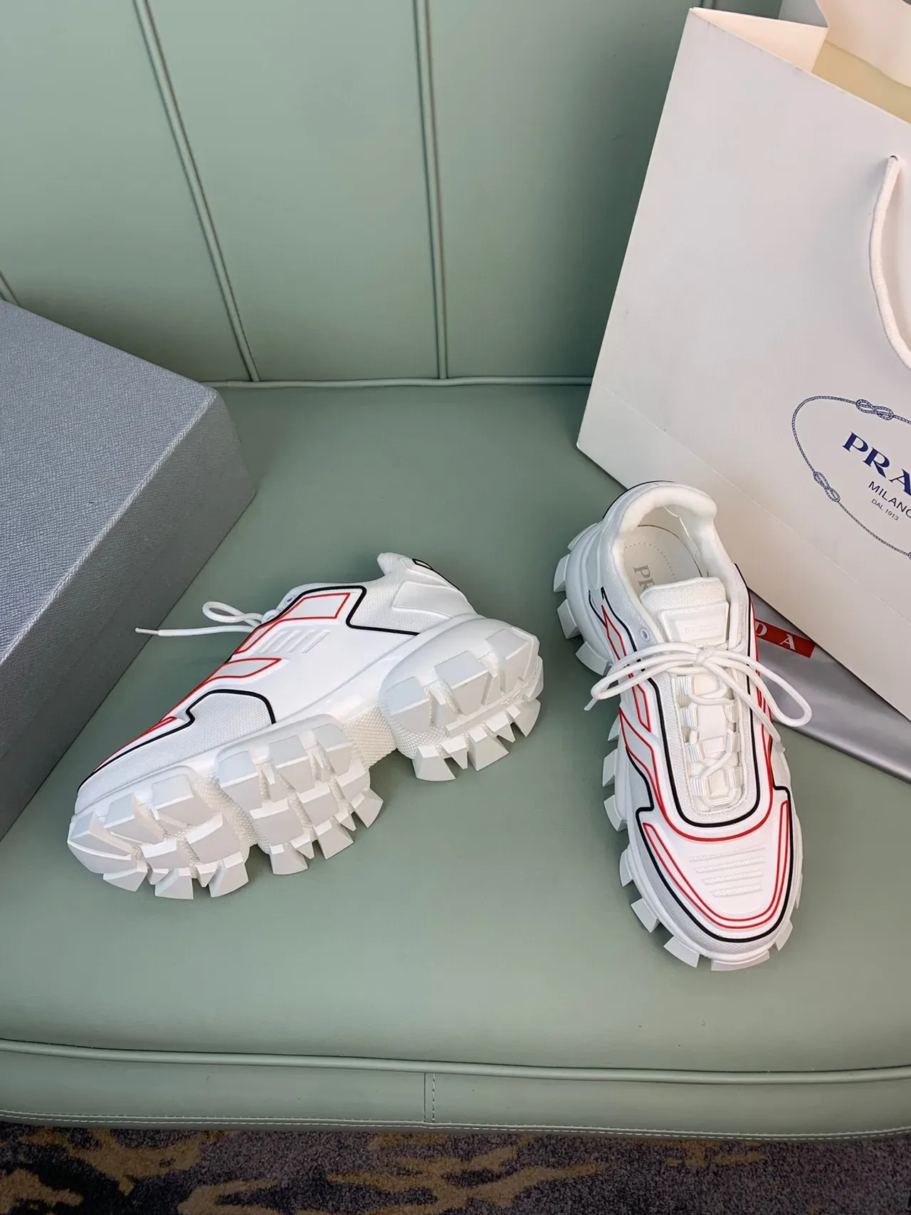 Prada Cloudbust White Red Black Chunky Sneakers 6