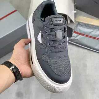 Prada Gray White Platform Sole Mesh And Synthetic Upper Lifestyle Sneakers