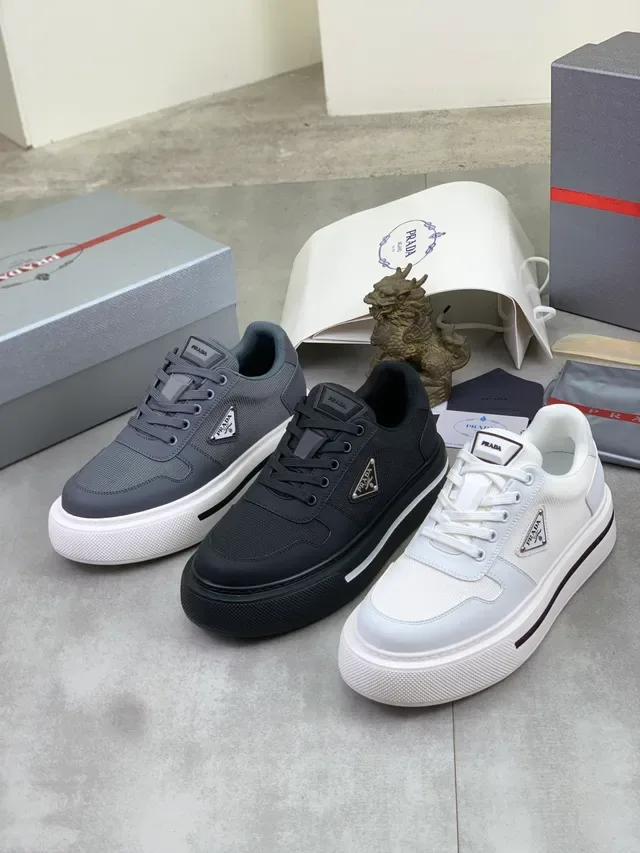 Prada Gray White Platform Sole Mesh And Synthetic Upper Lifestyle Sneakers 2