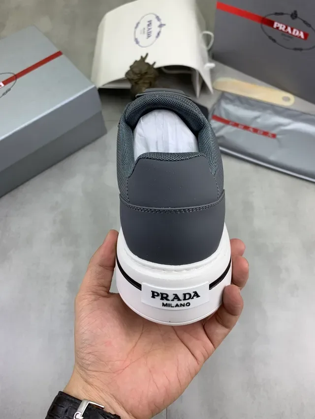 Prada Gray White Platform Sole Mesh And Synthetic Upper Lifestyle Sneakers 4