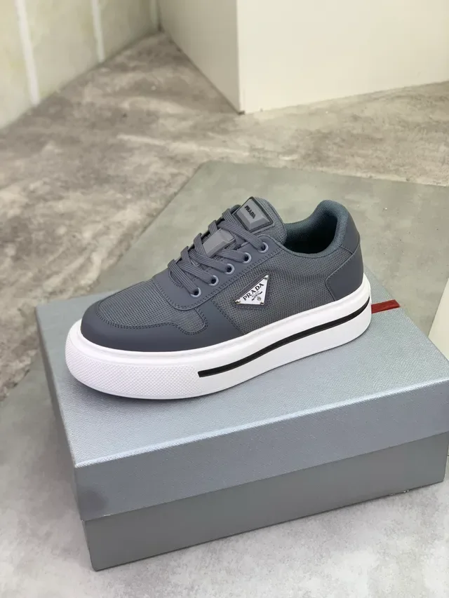 Prada Gray White Platform Sole Mesh And Synthetic Upper Lifestyle Sneakers 5