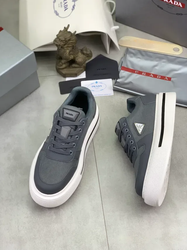 Prada Gray White Platform Sole Mesh And Synthetic Upper Lifestyle Sneakers 6