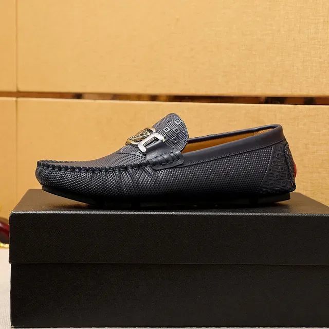 Mocassin Prada Horsebit Buckle Navy Beige Cuir Perforé 6