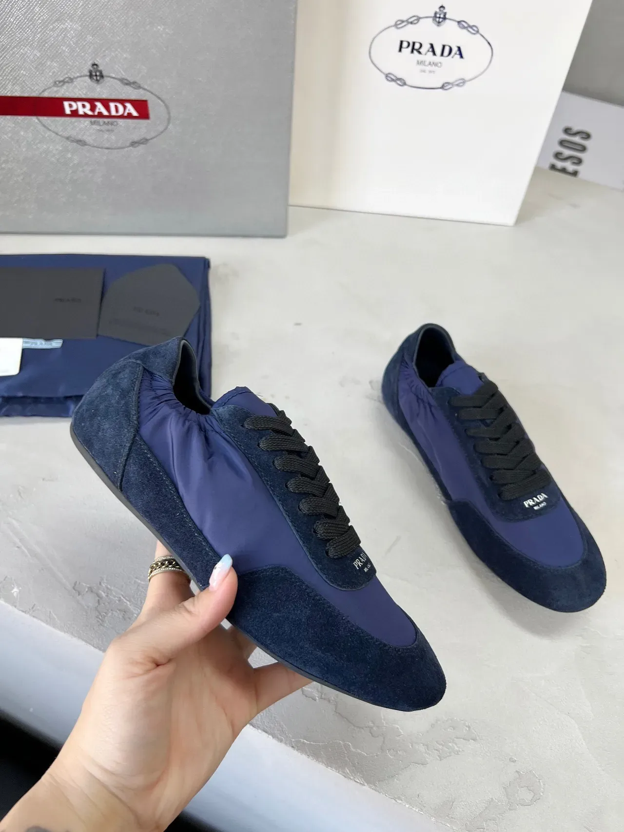 Prada Navy and Black Suede-Nylon Lifestyle Sneakers 3