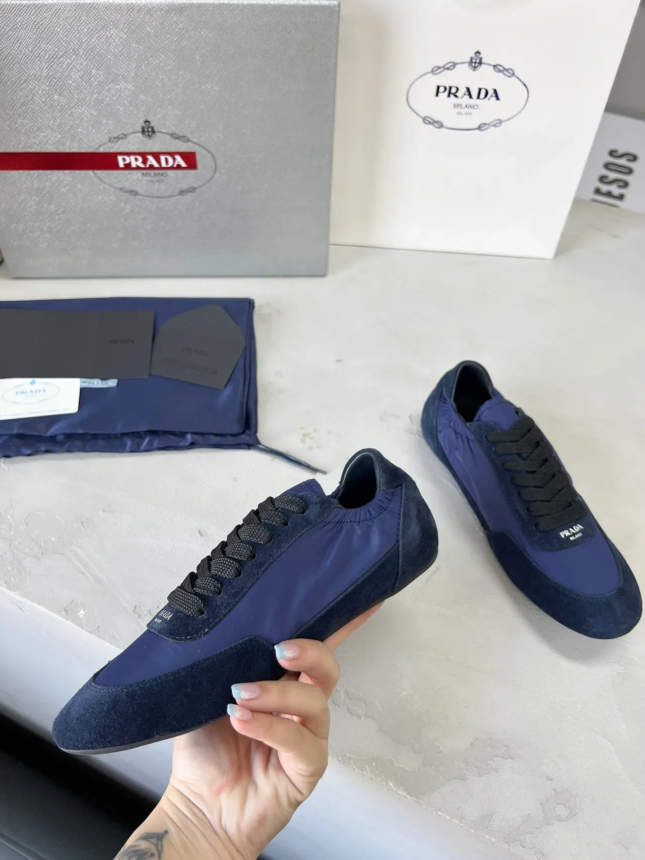 Prada Navy and Black Suede-Nylon Lifestyle Sneakers 5
