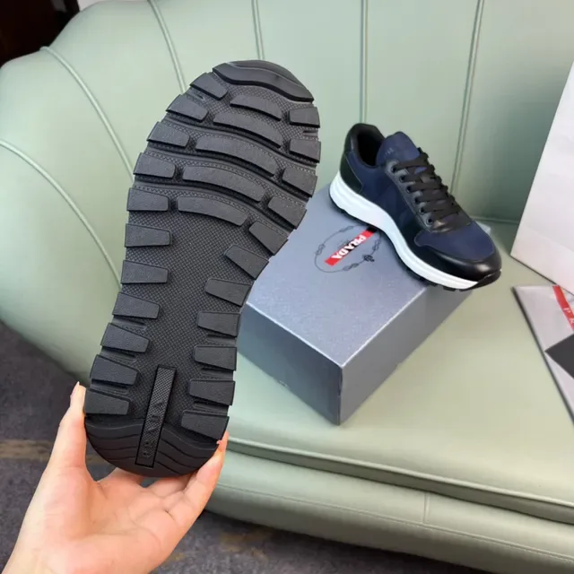 Prada Navy Black Two-Tone Leather And Textile Upper Lifestyle Sneakers 2