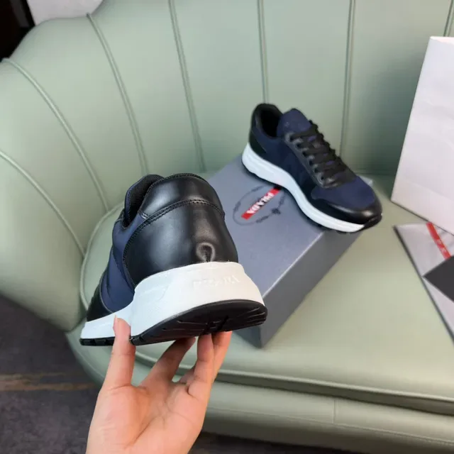Prada Navy Black Two-Tone Leather And Textile Upper Lifestyle Sneakers 3
