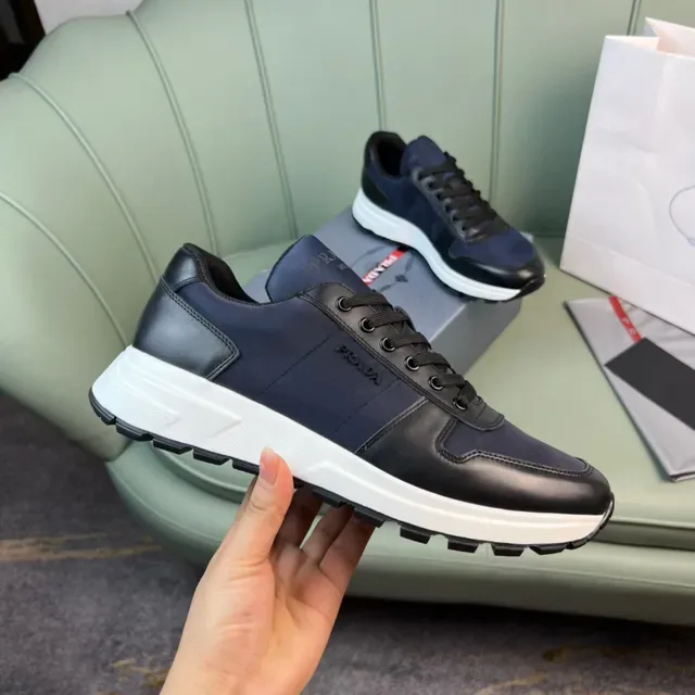 Prada Navy Black Two-Tone Leather And Textile Upper Lifestyle Sneakers 4