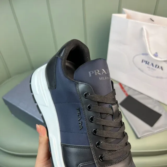 Prada Navy Black Two-Tone Leather And Textile Upper Lifestyle Sneakers 6