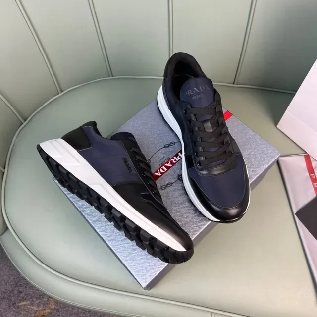 Prada Navy Black Two-Tone Leather And Textile Upper Lifestyle Sneakers 7